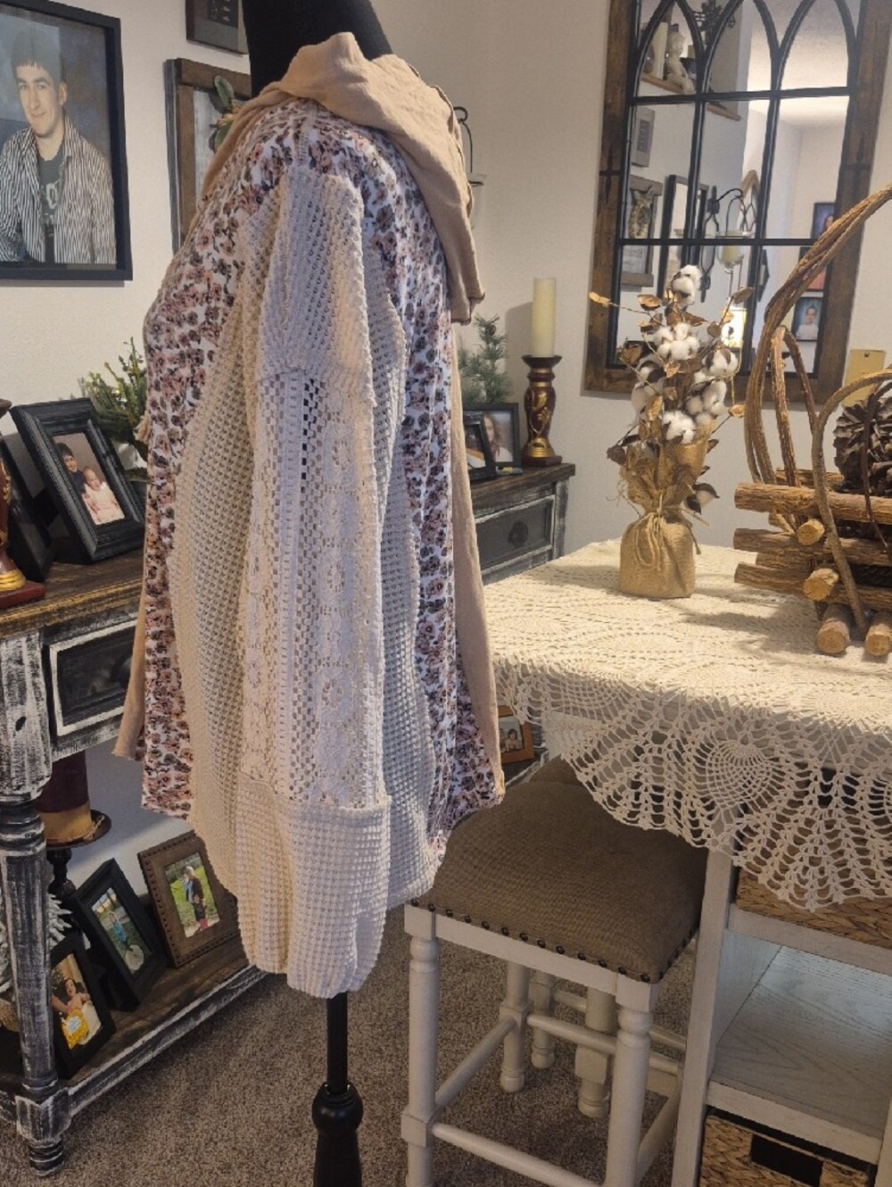 BiBi Beige Patchwork Hooded Top with Floral Panel - Picture 8 of 13